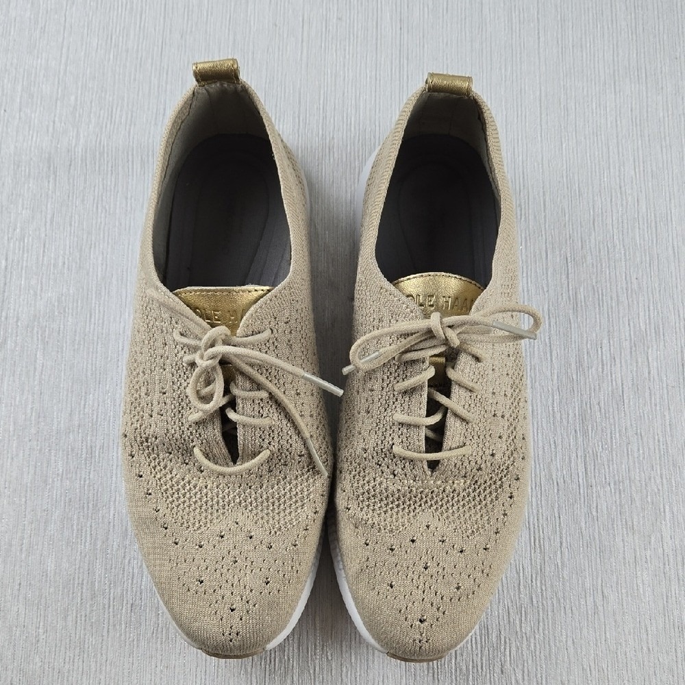 Cole Haan Zerogrand Stitchlite Oxford Beige Gold Knit Sneakers Womens 8.5B - Picture 3 of 16
